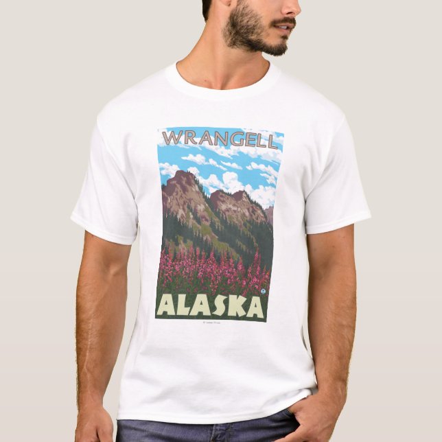 Fireweed & Mountains - Wrangell, Alaska T-Shirt (Front)