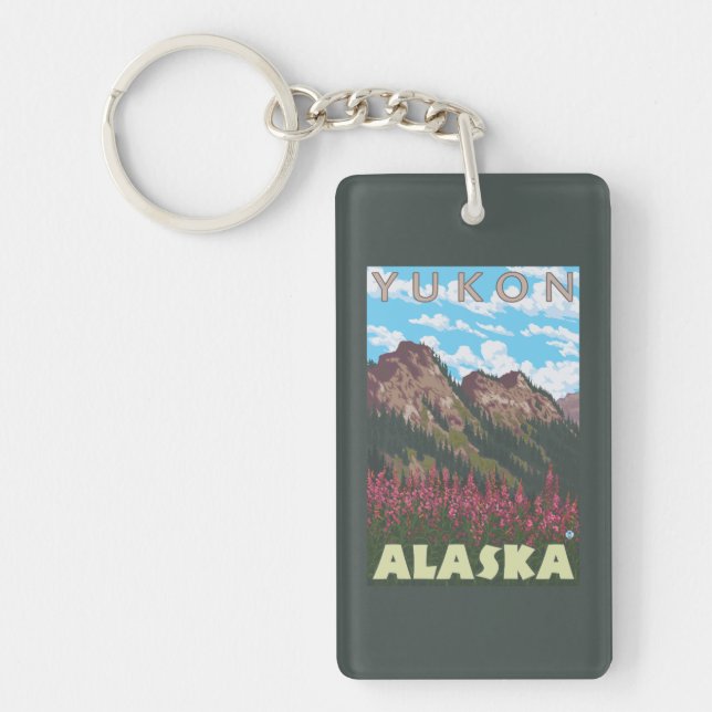 Fireweed & Mountains - Yukon, Alaska Key Ring (Front)