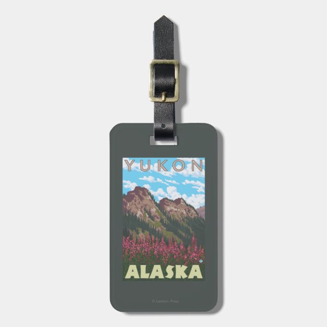 Fireweed & Mountains - Yukon, Alaska Luggage Tag (Front Vertical)