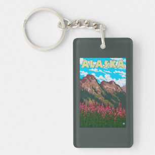 Fireweed with Mountains Vintage Travel Poster Key Ring