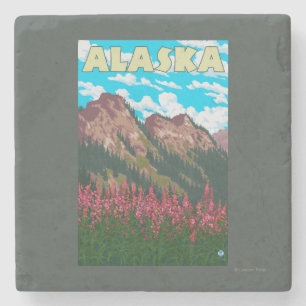 Fireweed with Mountains Vintage Travel Poster Stone Coaster