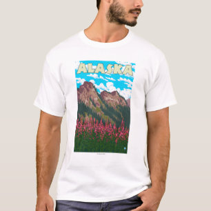 Fireweed with Mountains Vintage Travel Poster T-Shirt