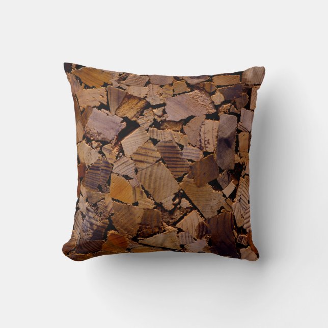 Firewood rustic cabin wood grain tree bark pattern cushion (Front)