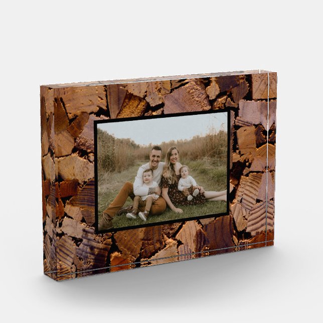 Firewood rustic cabin wood grain tree bark pattern photo block (Left)