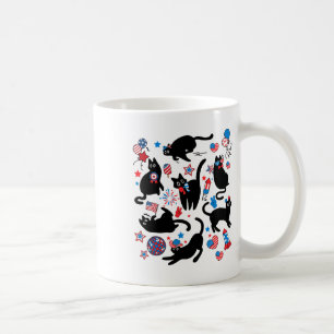 Firework 4th Of July Black Cat Usa Flag Cute Cat K Coffee Mug