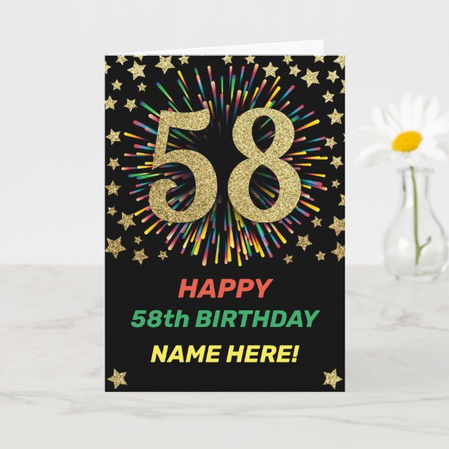 Firework 58th Birthday Rainbow Gold Happy Birthday Card (Small Plant)