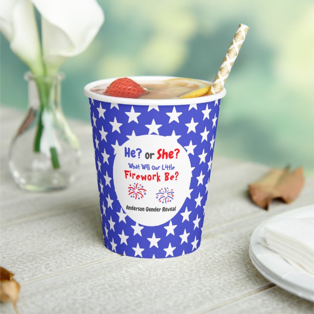 Firework American Gender Reveal Paper Cups (Insitu)