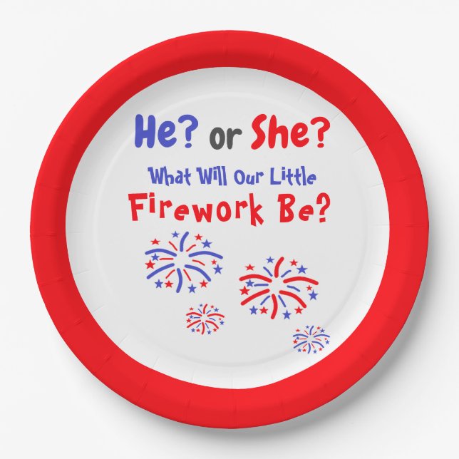 Firework American Gender Reveal Paper Plate (Front)