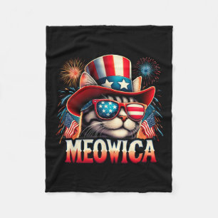 Firework Cat Funny Patriotic Kitty Cat Meowica 4th Fleece Blanket