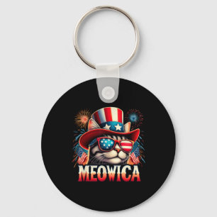 Firework Cat Funny Patriotic Kitty Cat Meowica 4th Key Ring