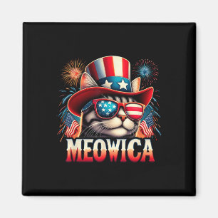 Firework Cat Funny Patriotic Kitty Cat Meowica 4th Magnet