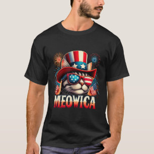Firework Cat Funny Patriotic Kitty Cat Meowica 4th T-Shirt