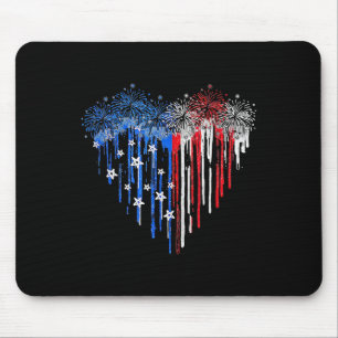 Firework Dripping Heart American Flag 4th Of July Mouse Pad