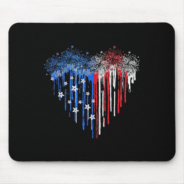Firework Dripping Heart American Flag 4th Of July  Mouse Pad (Front)