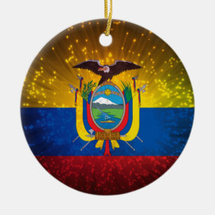 Firework; Ecuador Flag Ceramic Tree Decoration