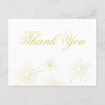 Firework Elegant Gold Script Thank You Postcard 