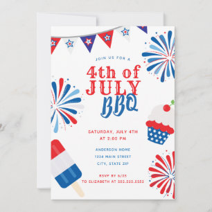 Firework Fourth of July BBQ Invitation