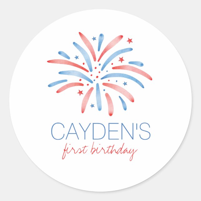 Firework Fourth of July Birthday Classic Round Sticker (Front)