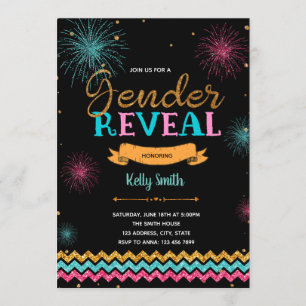 Firework gender reveal party invitation