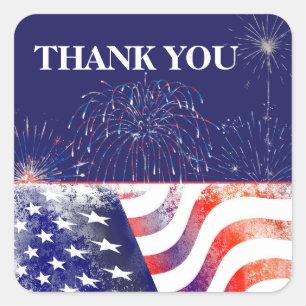 Firework Patriotic Veteran Day  Thank You  Square Sticker