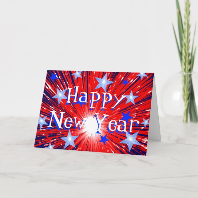 Firework Red White Blue 'Happy New Year' card (Front)