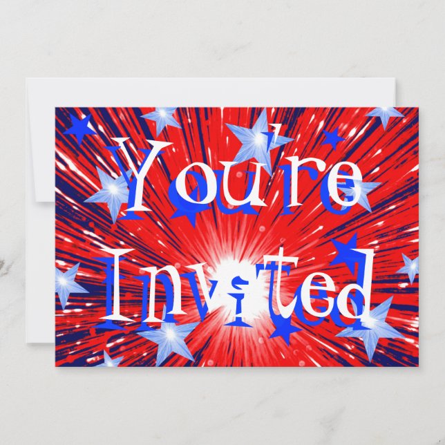 Firework Red White Blue 'Party'  invitation (Front)