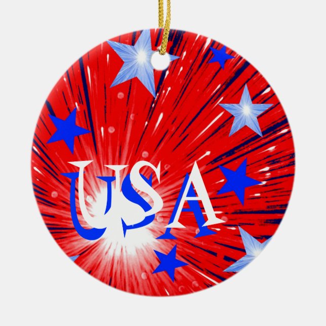 Firework Red White Blue 'USA' ornament (Front)