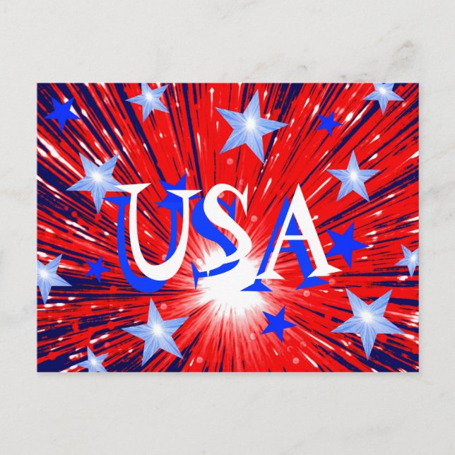 Firework Red White Blue 'USA' postcard (Front)