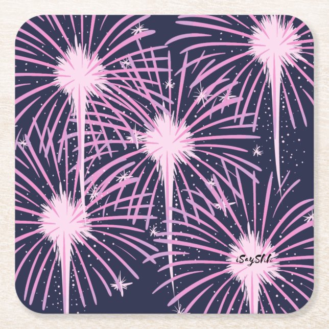 Firework Square Paper Coaster (Front)