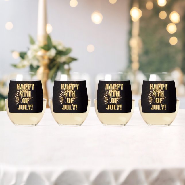 Fireworks 10 4th of July wine glasses set of 4 (Insitu (Wedding))