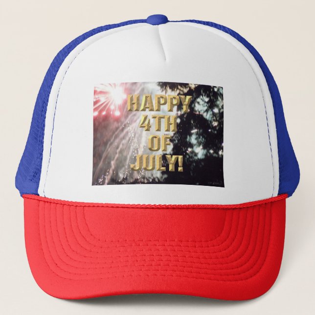 Fireworks 14 4th of July red white blue truck hat (Front)