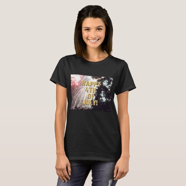 Fireworks 14 4th of July women black shirt (Front Full)