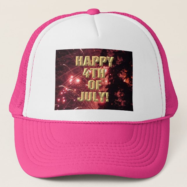 Fireworks 3 4th of July hot pink trucker hat (Front)