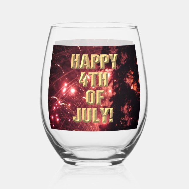 Fireworks 3 4th of July wine glass (Front)