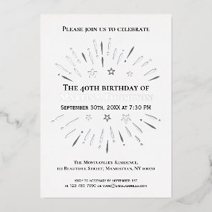 Fireworks 40th Birthday Party Black White Grey