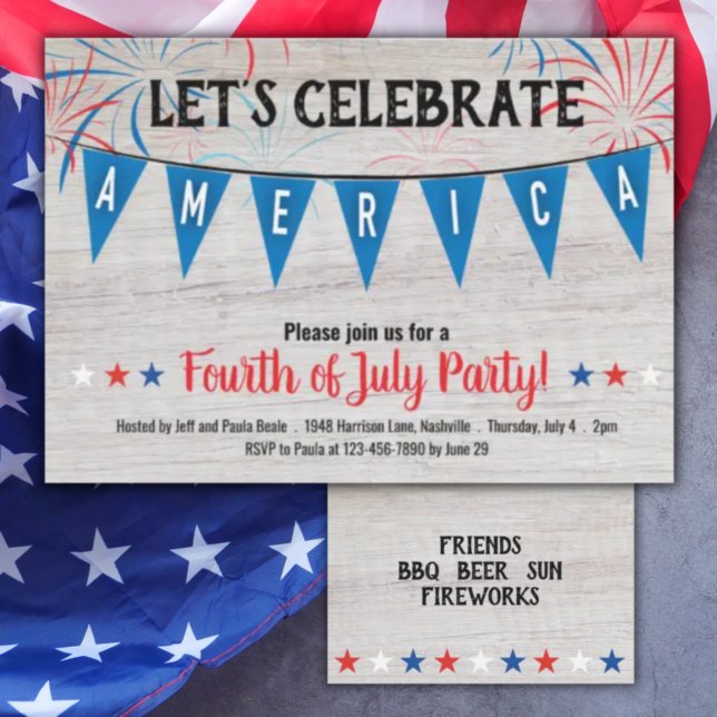 Fireworks 4th of July Party Invitation Flat Card (Creator Uploaded)