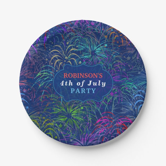 Fireworks 4th of July Party | Personalised Summer Paper Plate (Front)