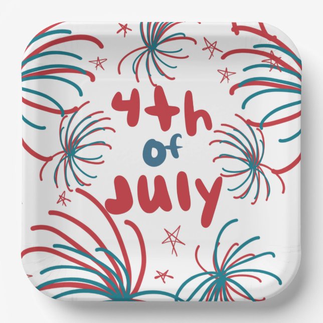 Fireworks 4th of July Stars BBQ Birthday     Paper Plate (Front)