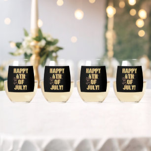 Fireworks 5 4th of July wine glasses set of 4