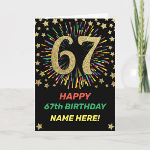 Fireworks 67th Birthday Colorful Rainbow Gold Card