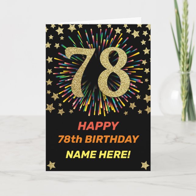 Fireworks 78th Birthday Colorful Rainbow Gold Card (Front)