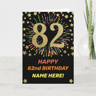 Fireworks 82nd Birthday Colourful Rainbow Gold Card