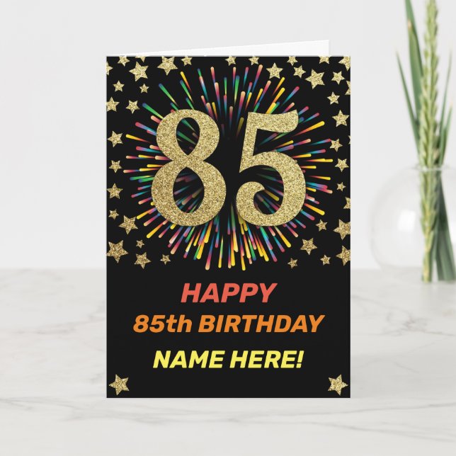 Fireworks 85th Birthday Colorful Rainbow Gold Card (Front)