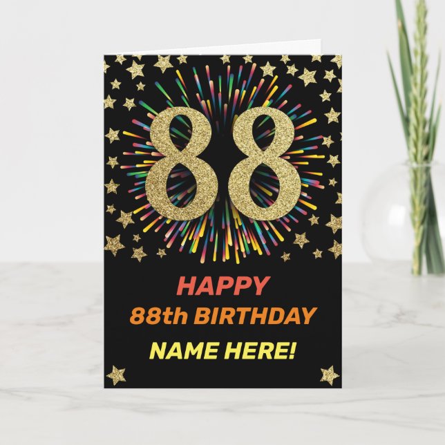 Fireworks 88th Birthday Colourful Rainbow Gold Card (Front)