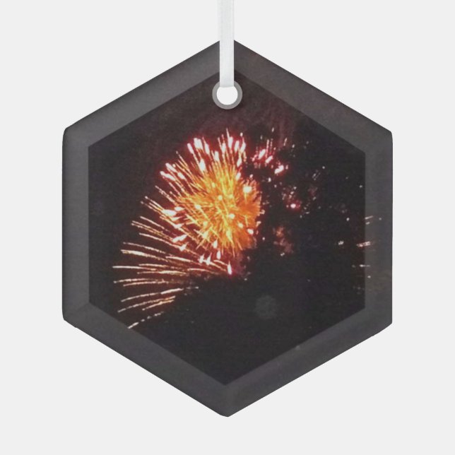 Fireworks 8 glass hexagon ornament (Front)