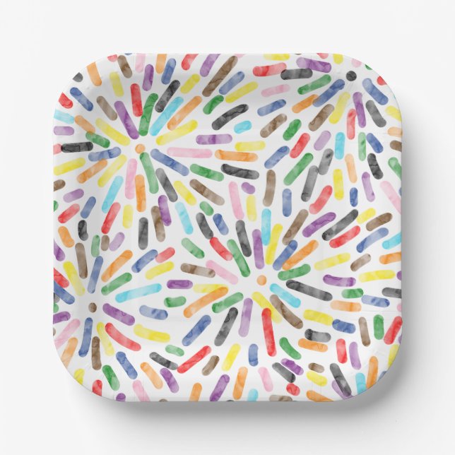 Fireworks Abstract LGBTQ+ Rainbow Progress Pride Paper Plate (Front)