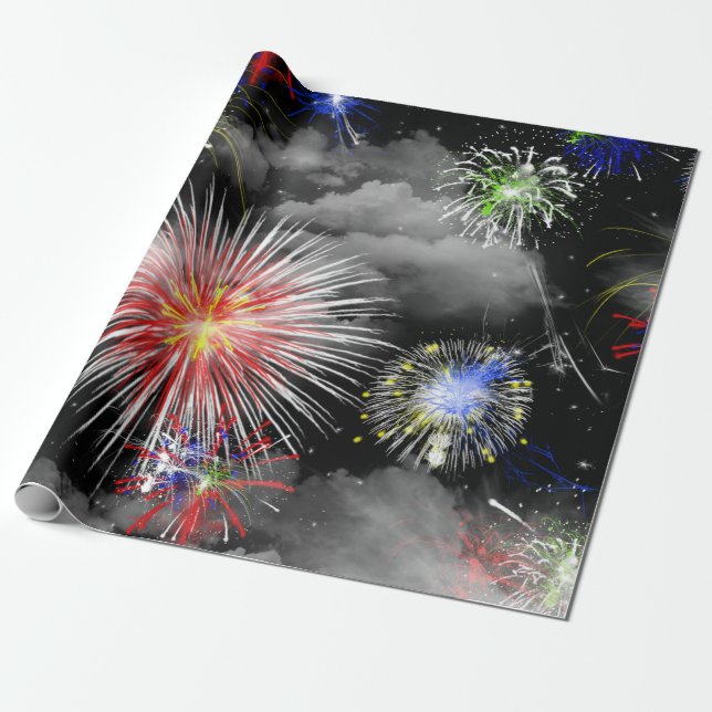 fireworks and clouds celebration wrapping paper (Unrolled)