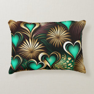 Fireworks and Hearts Teal and Gold Decorative Cushion