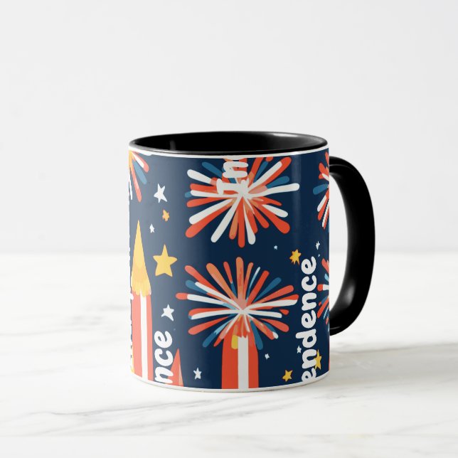 Fireworks and Stars and Moon on Black Mug (Front Right)