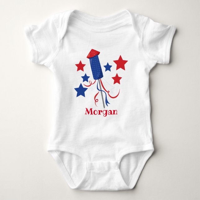 Fireworks and Stars July 4th Baby Bodysuit (Front)